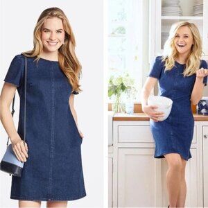 Draper James Blue Women's Denim Shift‎ Dress, size 2 Cottage Core